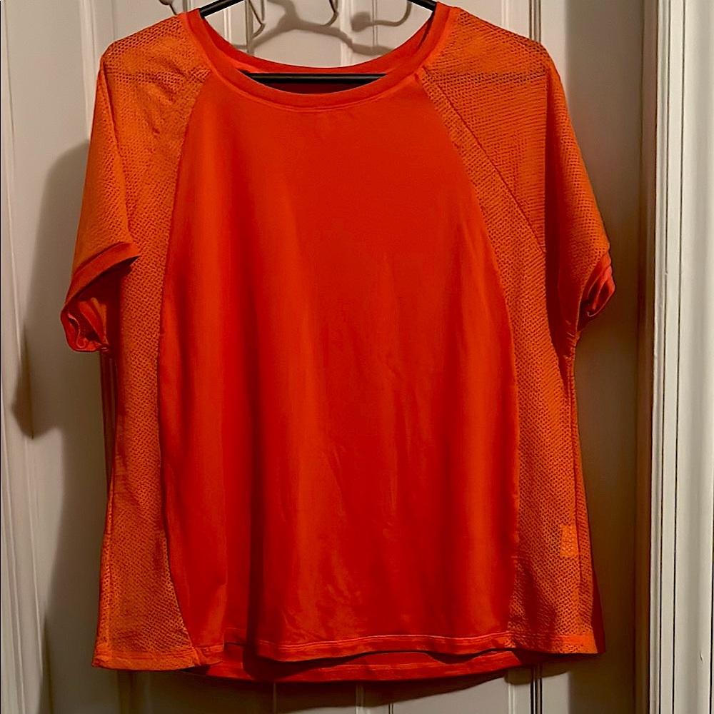 Orange Athletic Mesh Detail Short Sleeve T-shirt